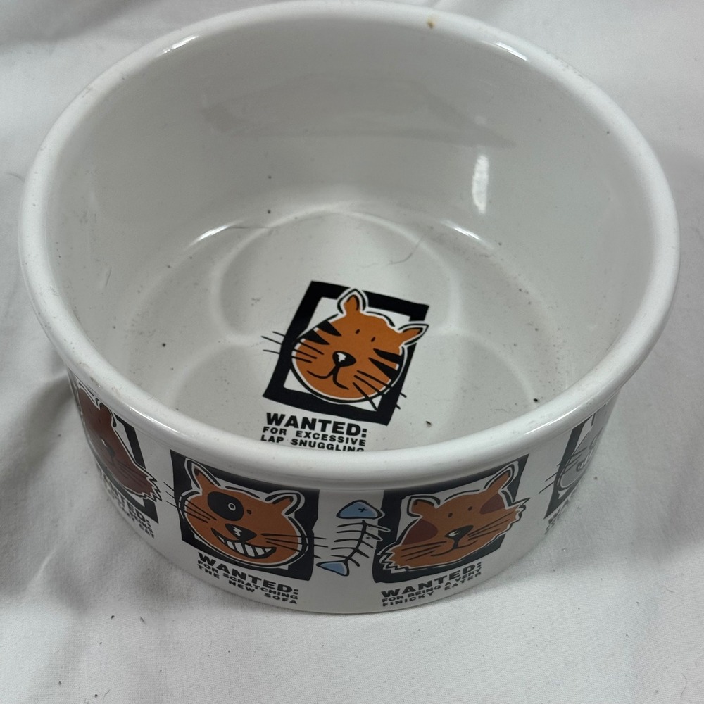 Signature Housewares Mug Shots Cat Stoneware Pet Bowl Riviera Van Beers Wanted